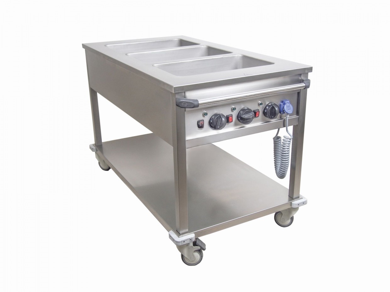 Bain Marie Trolley, 3 Becken, 3 kW, GN Tiefe von 20 mm – 150 mm