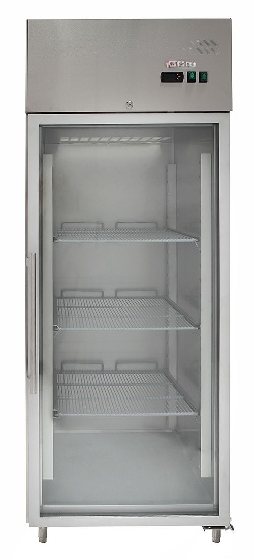 Tiefkühlschrank 650 Liter, Edelstahl, Umluft, Glastüren