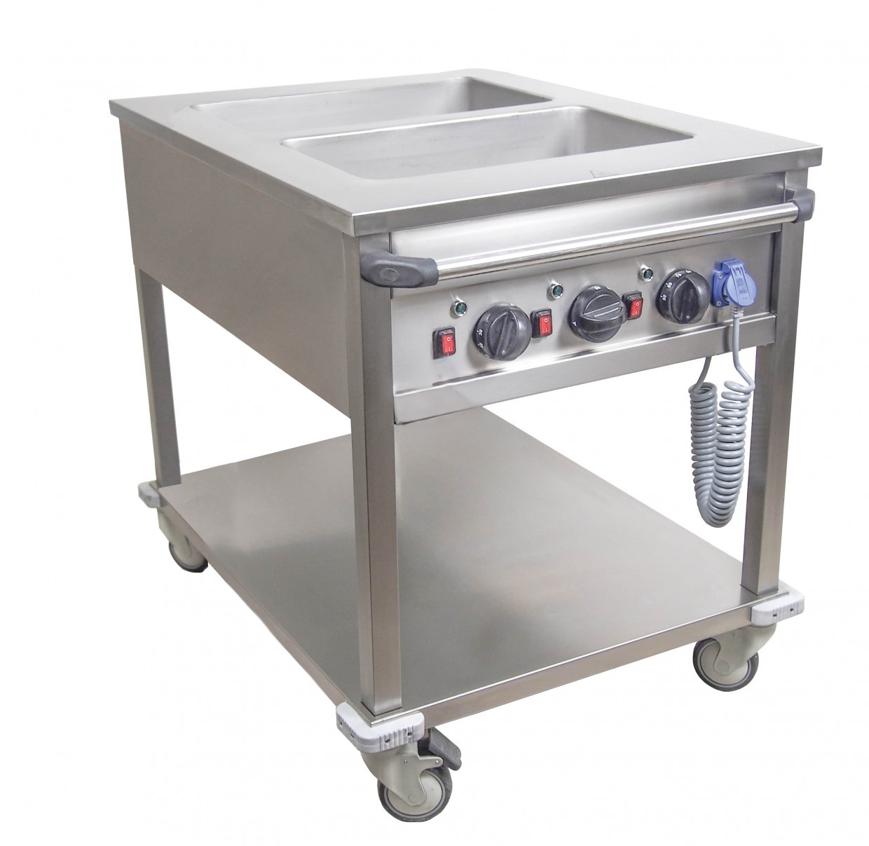 Bain Marie Trolley, 2 Becken, 2 kW, GN Tiefe von 20 mm – 150 mm