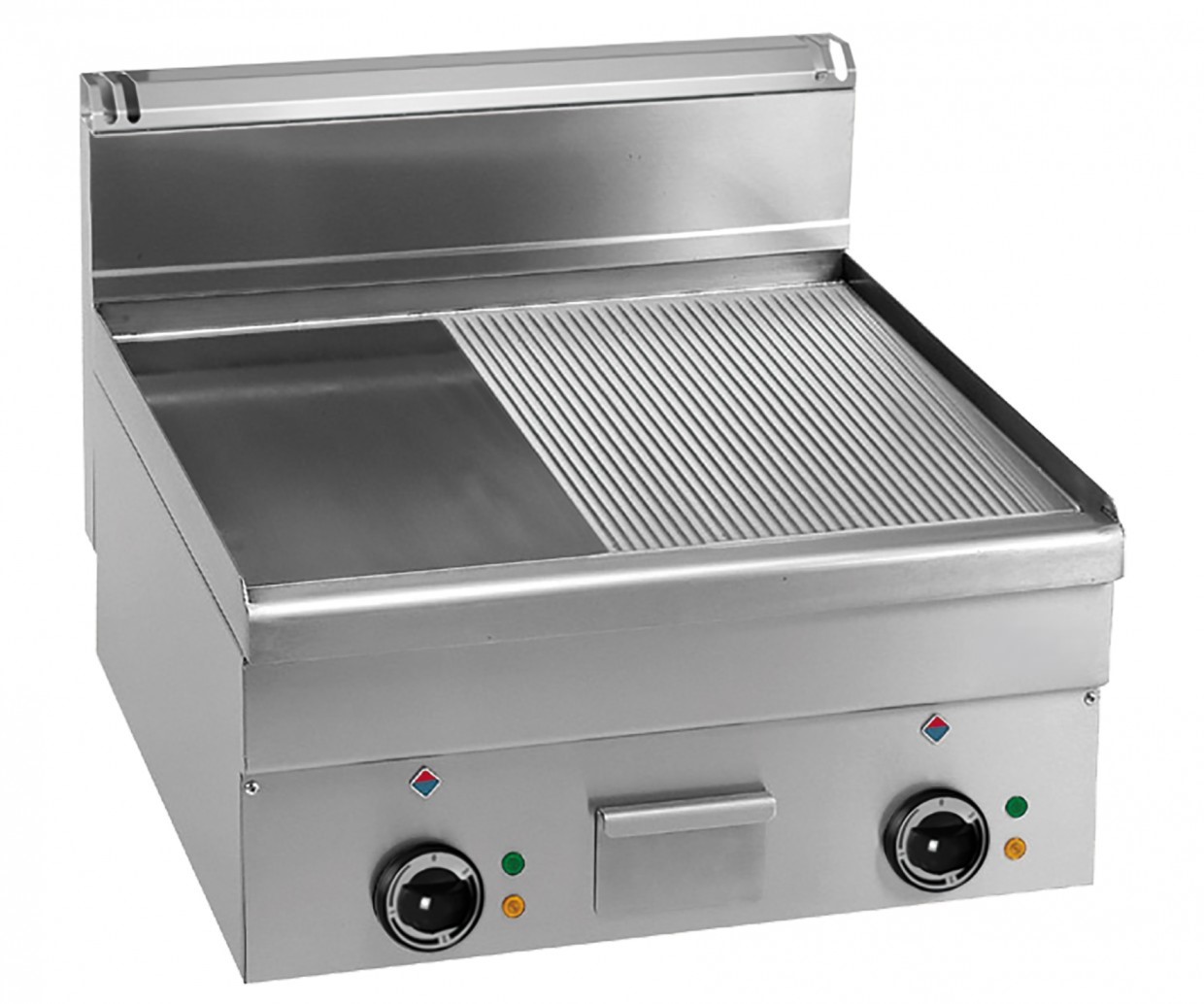 Grillplatte-Elektro,Tischgerät, 400V-7,5 kW, 600x600 mm, 1/2 glatt 1/2 gerillt